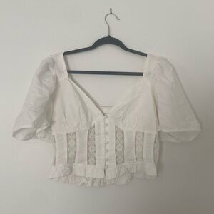 White lace puff sleeve top